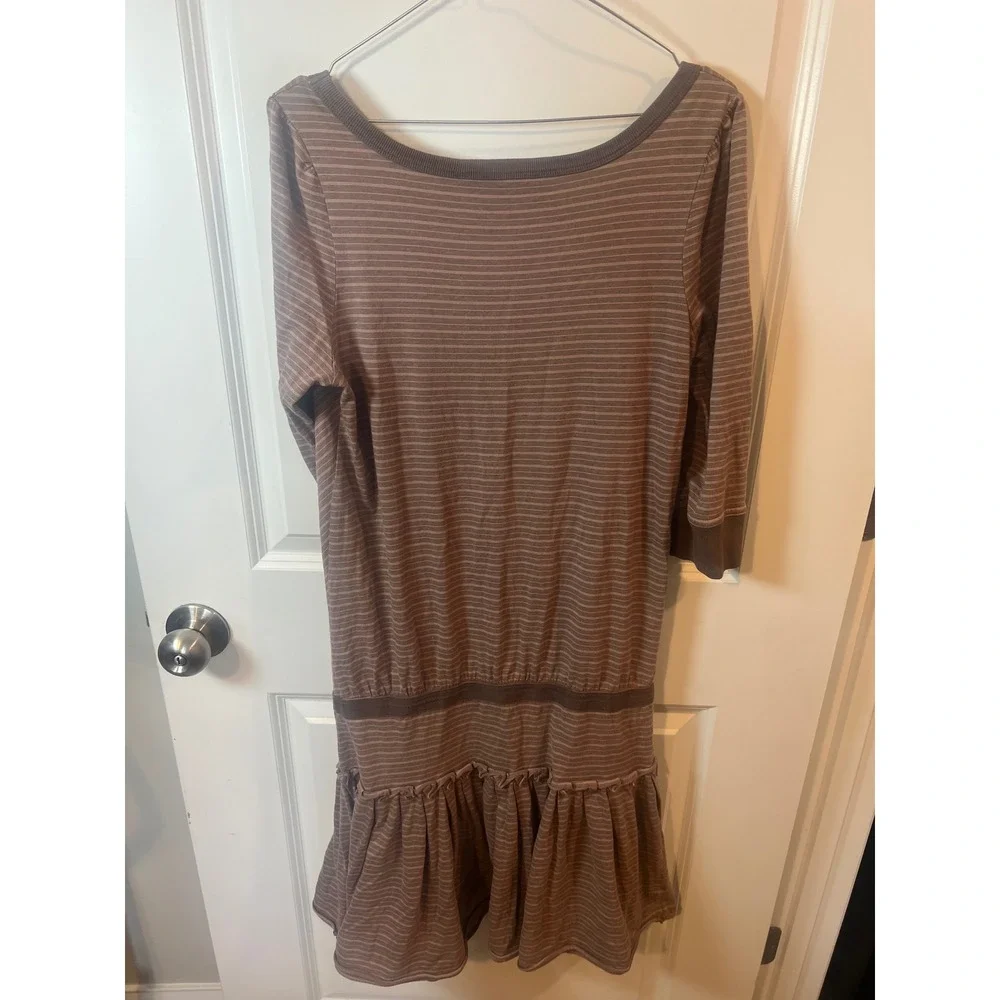 Marc Jacobs Womens Striped Drop Waist Ruffle Hem Dress Brown Size S - Picture 3 of 6